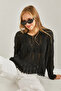 Women's Black Patterned Openwork Sweater 20234171 - 5