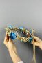 Blue Peony Flower Chipsolu Pearl Bow External Shooting Bridal Crown for the Most Beautiful Brides – Crown – Crown - 4