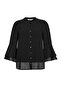 Stone Button Detailed Flywheel Sleeve Large Size Women's Shirt