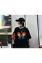 Rainbow Butterfly Printed Black Unisex Oversize T-Shirt