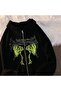 Harajuku Gothic Retro Butterfly Printed Oversize Zippered Black Unisex Hooded Cardigan - 2
