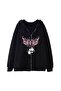 Kuromi Pink Printed Oversize Zippered Black Unisex Hooded Cardigan - 2