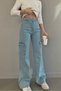 Sophia Women's Baby Blue Extra High Waist Palazzo Jean with Cargo Pocket and No Back Pocket - 3
