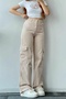 Stone Women's Beige Extra High Waist Palazzo Jean with Cargo Pocket and No Back Pocket - 3