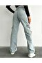 Women's Ice Snow Wash Cargo Pocket Extra High Waist Palazzo Jean Without Back Pocket - 3
