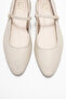 Lunaire Ecru Genuine Leather Single Strap Pointed Toe Women's Ballerina Shoes - 2