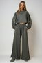 Women's Khaki Balloon Sleeve Elastic Waist Blouse and Double Pocket Pants Set Alc-X14675