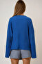 Cobalt Blue High Collar Batwing Sleeve Cuff Slit Wide Cut Blouse Alc-X14434 - 5