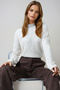 Ecru High Collar Bat Sleeve Wrinkled Blouse Alc-X14674 - 4