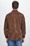 Men's Regular Fit Comfortable Cut Corduroy Look Buttoned Collar Pocketed Dark Brown Jacket Shirt - 7