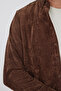 Men's Regular Fit Comfortable Cut Corduroy Look Buttoned Collar Pocketed Dark Brown Jacket Shirt - 3
