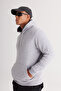 Men's Gray Melange Standard Fit 3 Thread Hooded Kangaroo Pocket Cotton Sweatshirt with Fleece Inside - 5