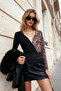 Black Color-Blocked Animal Patterned Double-Breasted Collar Flexible Snap-On Knitted Body TWOAW21BD0012