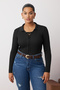 Siyah Polo Yaka Fitilli İnce Triko Bluz TBBAW26AF00001 - 2