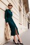 Emerald Green Fitted/Slim Fit Stand Collar Belted Stretch Midi Knitted Dress Twoaw22El0434