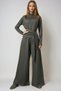 Women's Khaki Mock Neck Blouse with Tie Detail and Double Pocket Pants Set Alc-X14678 - 3