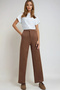Cinnamon Brown Double Pocket Elastic Waist Faux Suede Palazzo Trousers Alc-X14406 - 2