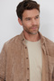 Men's Regular Fit Comfortable Cut Corduroy Look Buttoned Collar Pocketed Light Brown Jacket Shirt - 2