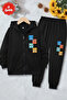3 Thread Thick Winter Changing Face Print Detailed Zippered K Hooded Boys Tracksuit Set