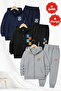3-Thread Thick Winter Printed Detail Zip-Up Hooded 6-Piece Boys' Tracksuit Set