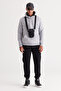 Men's Gray Melange Standard Fit 3 Thread Hooded Kangaroo Pocket Cotton Sweatshirt with Fleece Inside - 2