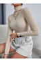 Unisex Beige Mink Cotton Turtleneck Raised Slimfit Turtleneck Sweater