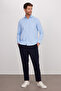 Men's Regular Fit Classic Cut Cotton Single Pocket Dobby Blue Shirt - 4