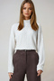 Ecru High Collar Bat Sleeve Wrinkled Blouse Alc-X14674 - 5