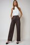 Bitter Brown Double Pocket Elastic Waist Faux Suede Palazzo Trousers Alc-X14406 - 2