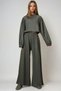 Women's Khaki Balloon Sleeve Elastic Waist Blouse and Double Pocket Pants Set Alc-X14675 - 4