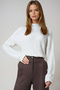 Ecru High Collar Bat Sleeve Wrinkled Blouse Alc-X14674 - 2