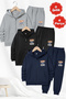 3 Thread Thick Winter Born to Lead B Printed Zippered K Hooded 6-Piece Boys' Tracksuit Set