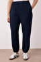 Lacivert Loose Jogger Dökümlü Yumuşak Tuşeli Örme Büyük Beden Eşofman Altı TBBAW25AJ00003 - 3
