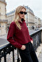 Bordo Selanik/Triko Görünümlü Fermuarlı Yaka Regular/Normal Kalıp Örme Sweatshirt TWOAW22SW0732 - 5