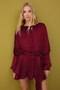 Bordo Bağlama Detaylı Boho Dokuma Saten Mini İçi Şortlu Elbise TPRAW26EL00039 - 2