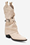 Okus Beige Suede Women's Buckle Thick Heeled Short Boots - 3