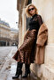 Brown Premium High Quality Animal Patterned Satin Midi Woven Skirt TWOAW24ET00140 - 3