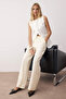 Ekru Yüksek Bel Wide Leg/Geniş Paça Pilili Dokuma Kumaş Pantolon TWOAW21PL0076 - 8