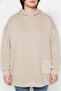 Bej Nakış Detaylı Oversize/Bol Kesim Örme Büyük Beden Sweatshirt TBBAW24AO00018 - 3