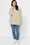Bej Nakış Detaylı Oversize/Bol Kesim Örme Büyük Beden Sweatshirt TBBAW24AO00018 - 2
