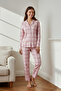Pembe %100 Pamuklu Ekoseli Örme Pijama Takımı THMAW20PT0266