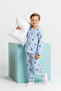 Mavi Yumuşak Dokulu Unisex Çocuk Desenli Gömlek Yaka Regular Örme Pijama Takımı TKDAW26PT00017