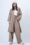 Milky Coffee Self-Textured Knitted Long Cardigan and Double-Pocket Palazzo Pants Set Alc-X14387 - 3