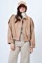 Beige Shoulder Padded Lined Faux Suede Bomber Jacket Alc-X14526 - 4