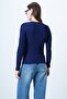 Women's Navy Blue Crew Neck Drop Neckline Ottoban Blouse Alc-X14343 - 7