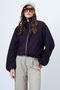 Purple Stand Collar Elastic Waist Bomber Jacket Alc-X14692 - 2