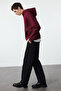 Bordo Oversize/Geniş Kesim Sırtı Nakış Detaylı Kapüşonlu Sweatshirt TMNAW25SW00142 - 6