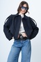 Navy Blue Shoulder Epaulettes Lined Faux Suede Bomber Jacket Alc-X14526 - 2