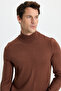 Men's Slim Fit Slim Fit Soft Textured Non-Pilling Brown Half Turtleneck Knitwear Sweater - 2