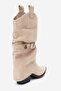 Okus Beige Suede Women's Buckle Thick Heeled Short Boots - 5